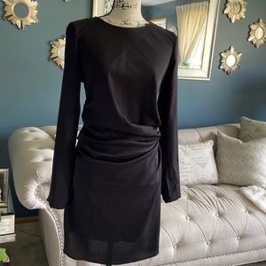 Black long sleeve dress can be worn with or without reversible sash